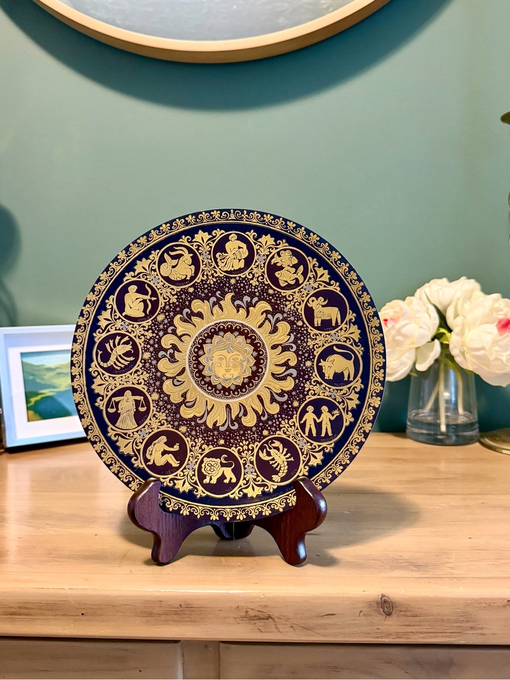 Vintage Russian Zodiac Astrology Metal Plate Sun Celestial Wall Decor
